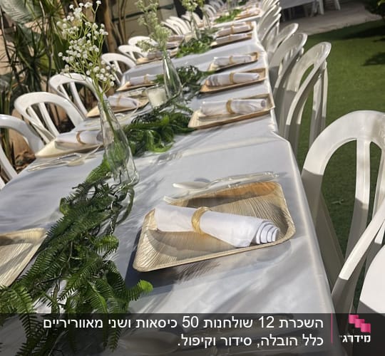 שולחן ערוך עם צלחות חד פעמיות וסכו"ם פלסטיק